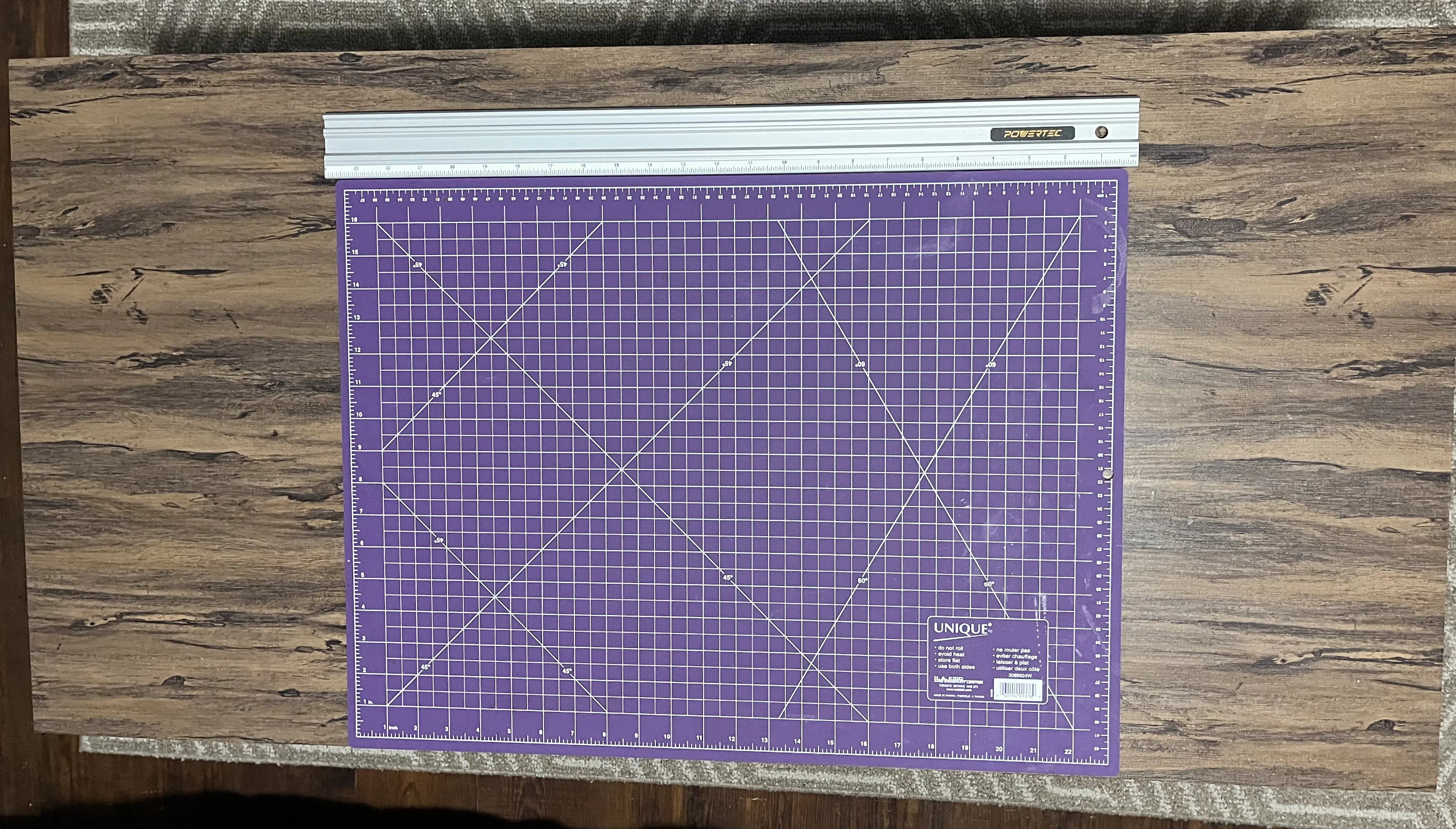 Craft Cutting Board with Grid Lines, and a Powertec Aluminum Ruler